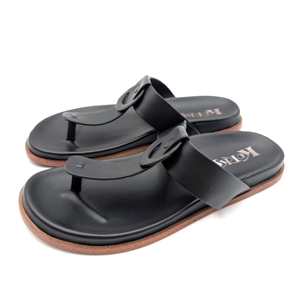 Korks Toe Loop Slide Sandals Open Round Toe Women's Black Size US7M EU37.5